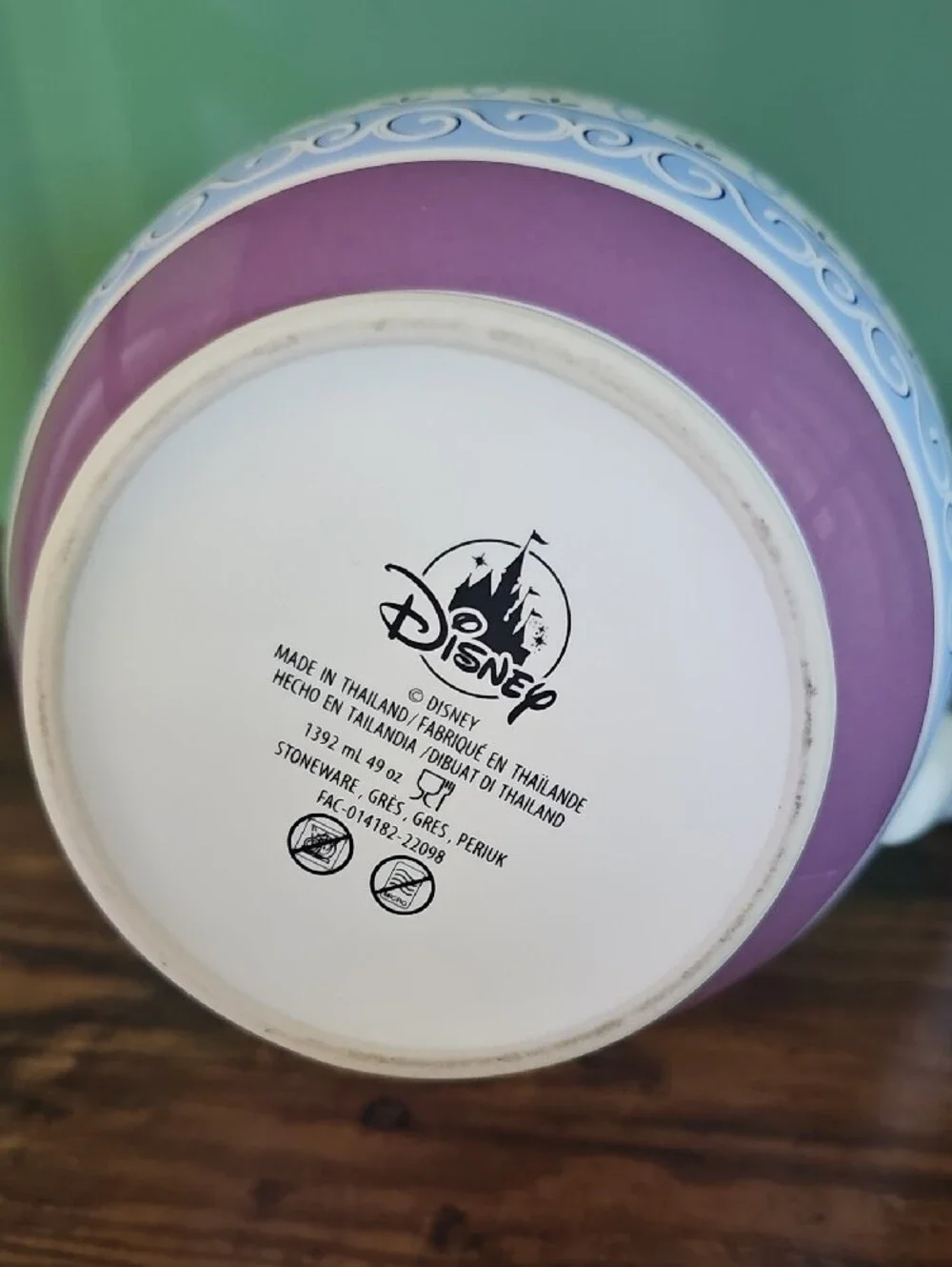 Walt Disney World Ceramic Pitcher in White and Purple with Blue Trim